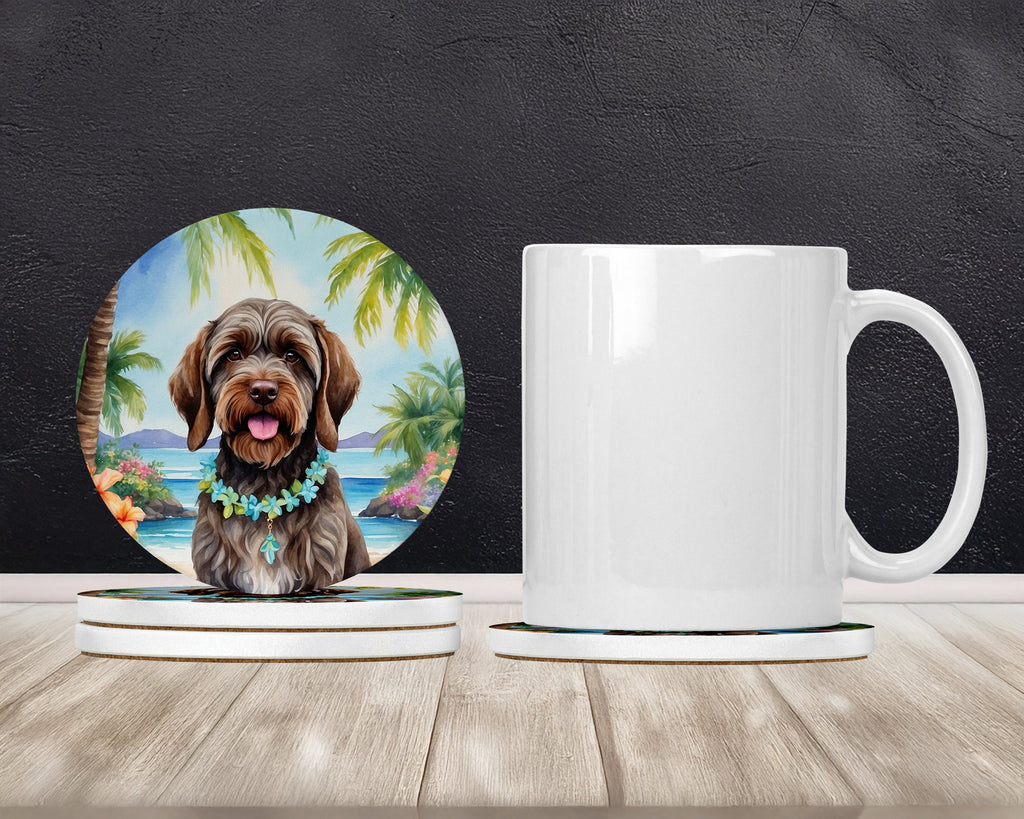Wirehaired Pointing Griffon Luau Large Sandstone Coasters Pack of 4 Absorbent Round Coasters Decor Gifts for Men or Women, 4 in, Multicolor