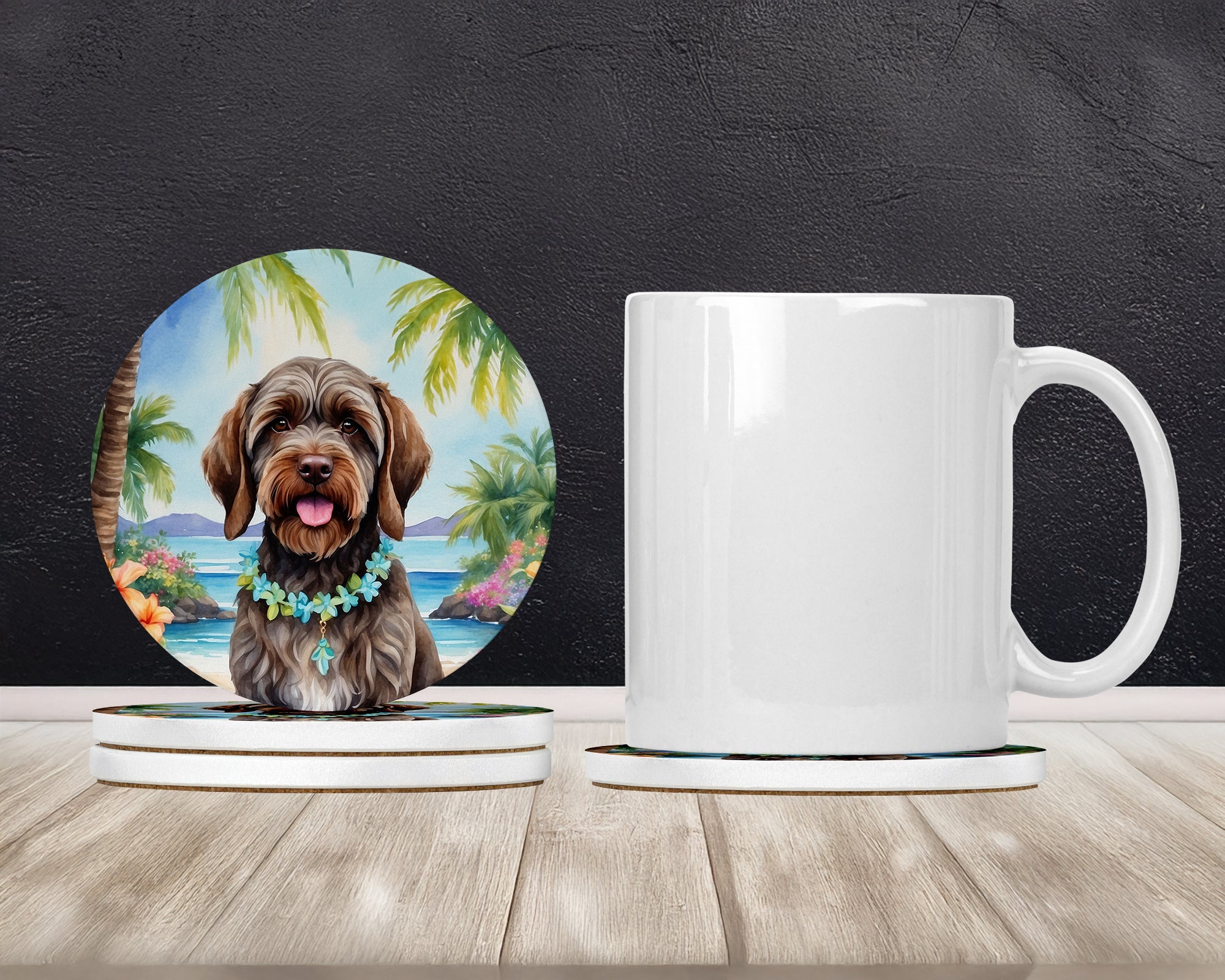 Wirehaired Pointing Griffon Luau Large Sandstone Coasters Pack of 4 Absorbent Round Coasters Decor Gifts for Men or Women, 4 in, Multicolor