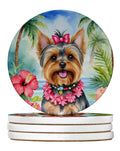 Yorkshire Terrier Luau Large Sandstone Coasters Pack of 4 Absorbent Round Coasters Decor Gifts for Men or Women, 4 in, Multicolor