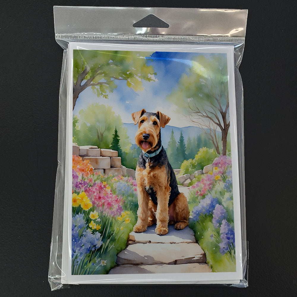 Airedale Terrier Spring Garden Greeting Cards Pack of 8 Blank Cards with Envelopes Whimsical A7 Size 5x7
