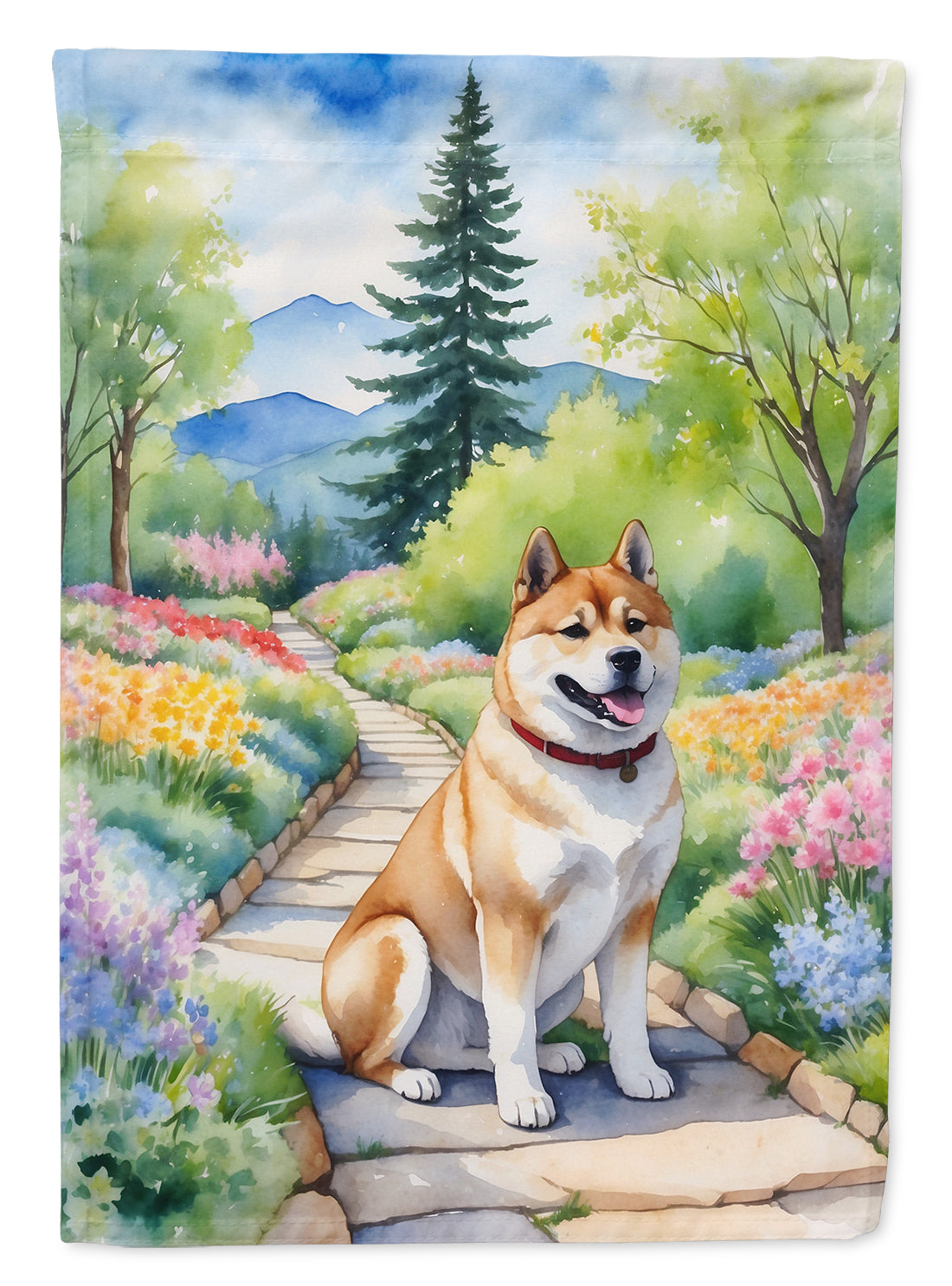 Akita Spring Garden House Flag 28x40 Porch Sleeve Pole Decorative Outside Yard Banner Artwork Wall Hanging, Polyester