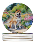 Akita Spring Garden Large Sandstone Coasters Pack of 4 Absorbent Round Coasters Decor Gifts for Men or Women, 4 in, Multicolor