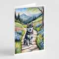 Alaskan Klee Kai Spring Garden Greeting Cards Pack of 8 Blank Cards with Envelopes Whimsical A7 Size 5x7
