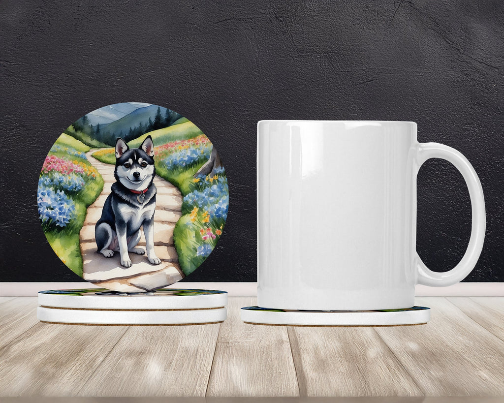 Alaskan Klee Kai Spring Garden Large Sandstone Coasters Pack of 4 Absorbent Round Coasters Decor Gifts for Men or Women, 4 in, Multicolor