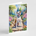 American Bulldog Spring Garden Greeting Cards Pack of 8 Blank Cards with Envelopes Whimsical A7 Size 5x7