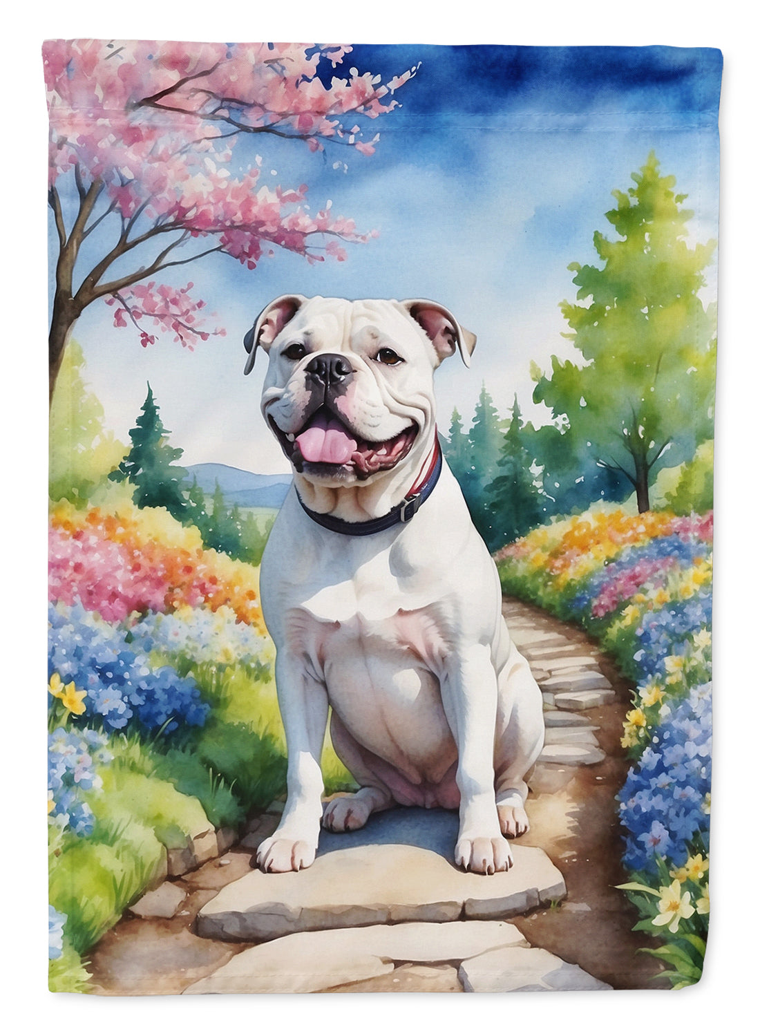 American Bulldog Spring Garden House Flag 28x40 Porch Sleeve Pole Decorative Outside Yard Banner Artwork Wall Hanging, Polyester