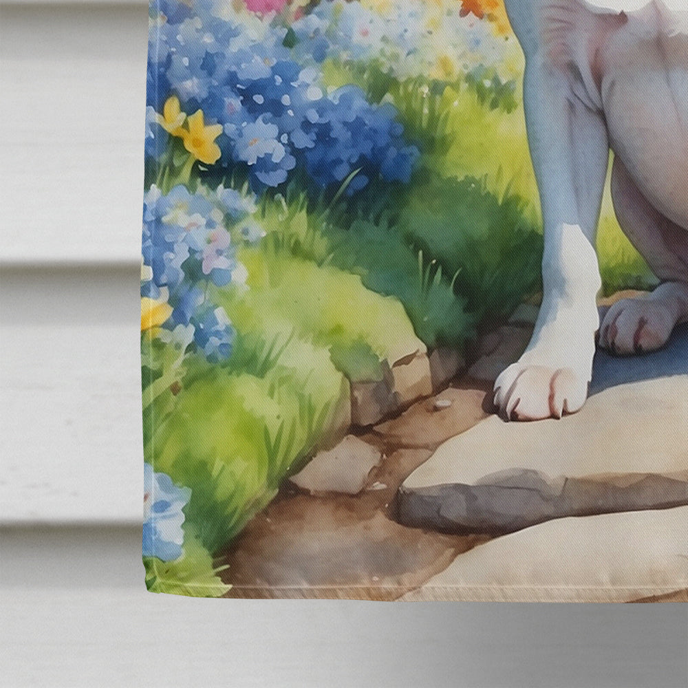 American Bulldog Spring Garden House Flag 28x40 Porch Sleeve Pole Decorative Outside Yard Banner Artwork Wall Hanging, Polyester