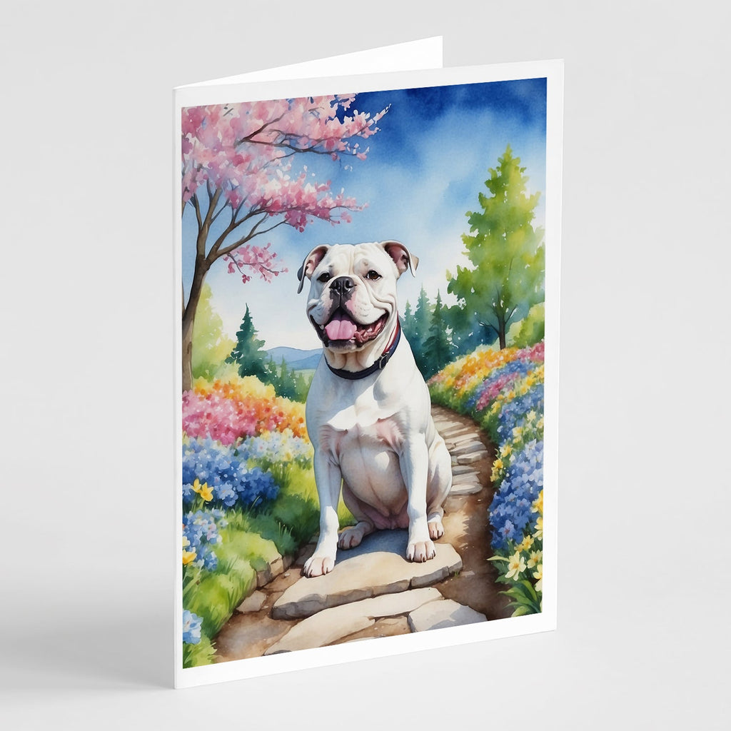 American Bulldog Spring Garden Greeting Cards Pack of 8 Blank Cards with Envelopes Whimsical A7 Size 5x7