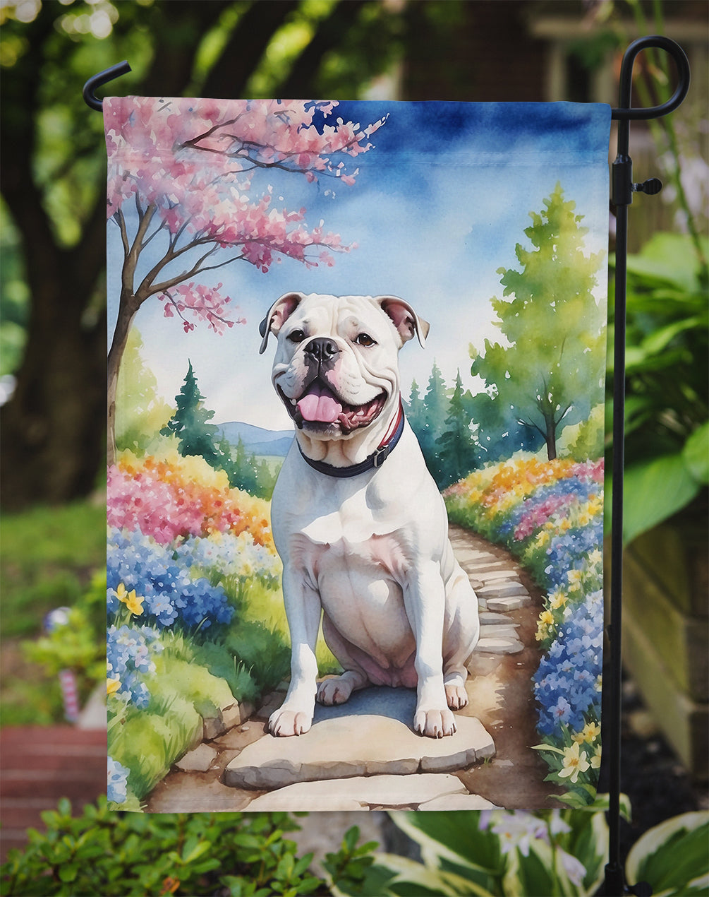 American Bulldog Spring Garden Garden Flag Mailbox Decorative Yard Banner Outside Patio Artwork for Flower Beds, Garden Size, Multicolor