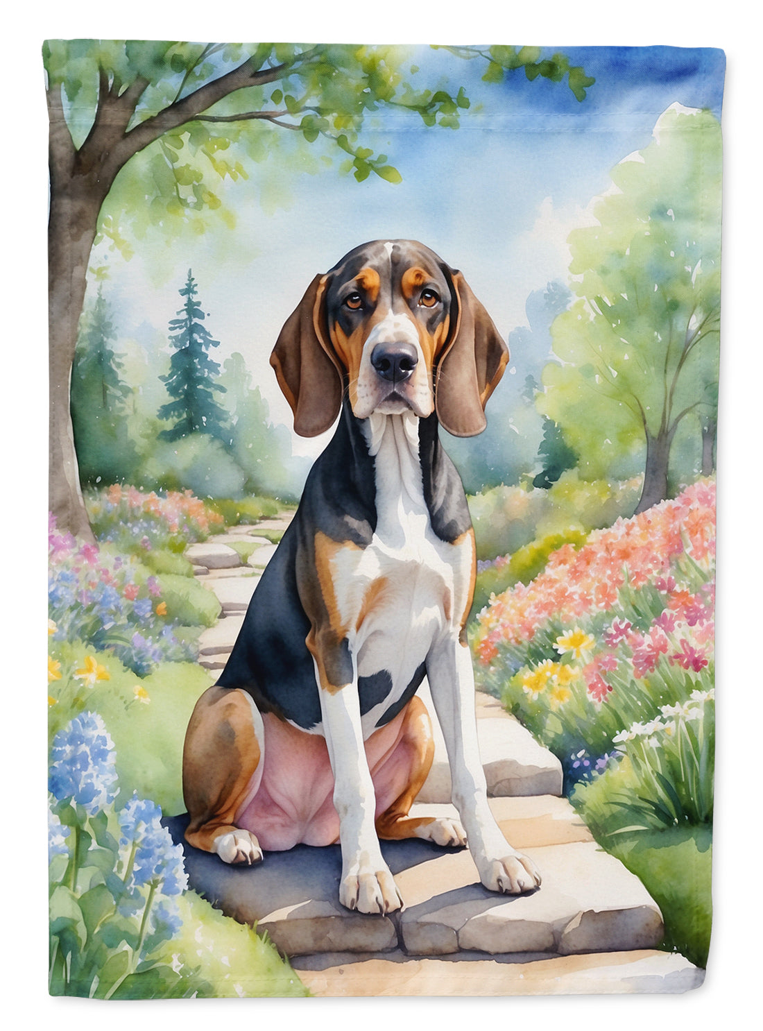 American English Coonhound Spring Garden House Flag 28x40 Porch Sleeve Pole Decorative Outside Yard Banner Artwork Wall Hanging, Polyester