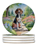 American English Coonhound Spring Garden Large Sandstone Coasters Pack of 4 Absorbent Round Coasters Decor Gifts for Men or Women, 4 in, Multicolor