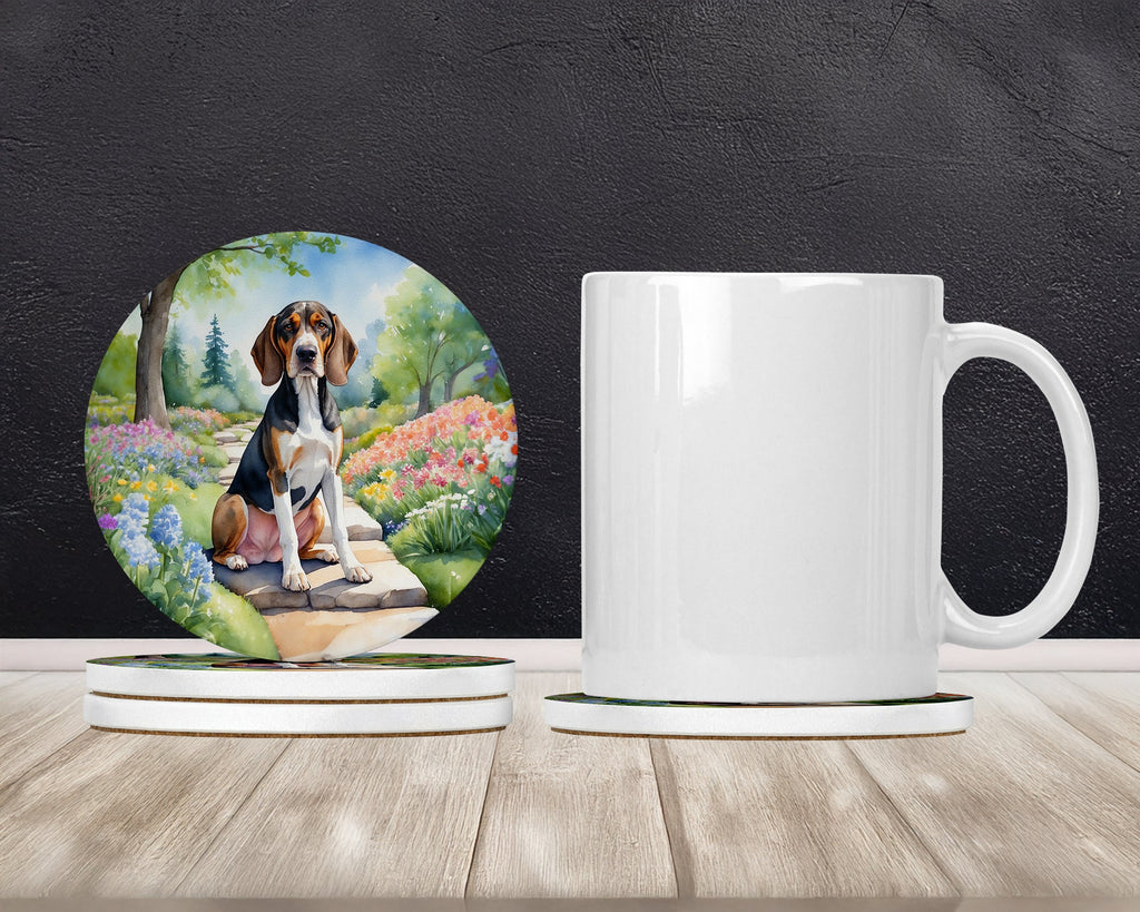 American English Coonhound Spring Garden Large Sandstone Coasters Pack of 4 Absorbent Round Coasters Decor Gifts for Men or Women, 4 in, Multicolor