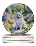 American Eskimo Spring Garden Large Sandstone Coasters Pack of 4 Absorbent Round Coasters Decor Gifts for Men or Women, 4 in, Multicolor