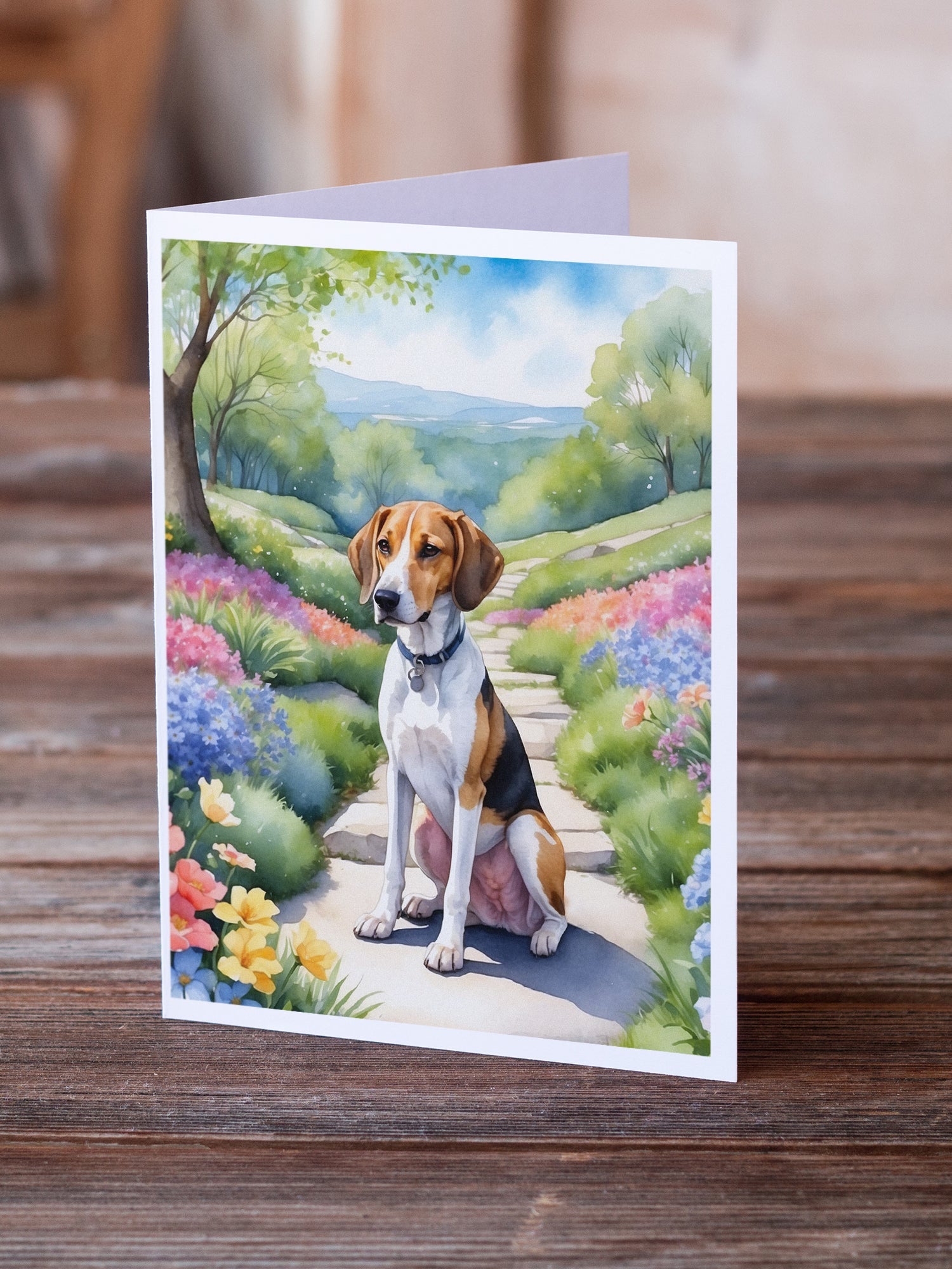American Foxhound Spring Garden Greeting Cards Pack of 8 Blank Cards with Envelopes Whimsical A7 Size 5x7