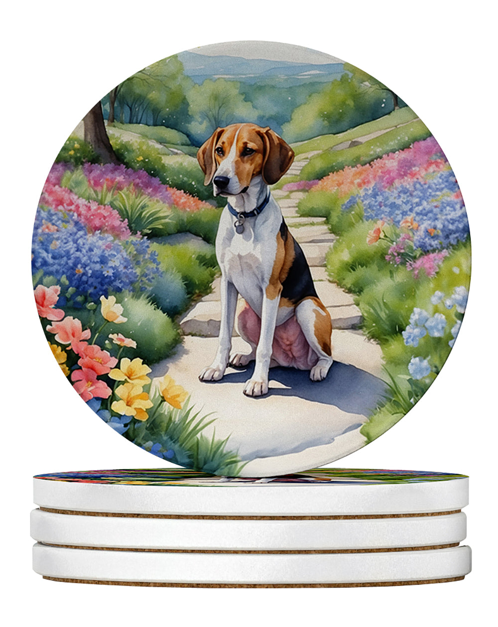 American Foxhound Spring Garden Large Sandstone Coasters Pack of 4 Absorbent Round Coasters Decor Gifts for Men or Women, 4 in, Multicolor