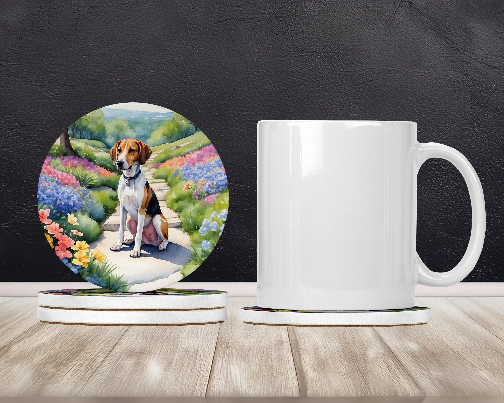 American Foxhound Spring Garden Large Sandstone Coasters Pack of 4 Absorbent Round Coasters Decor Gifts for Men or Women, 4 in, Multicolor