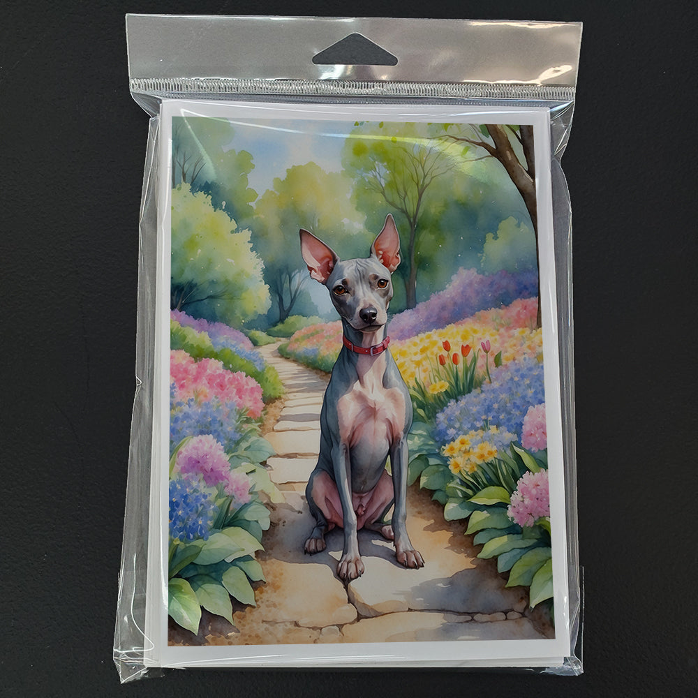 American Hairless Terrier Spring Garden Greeting Cards Pack of 8 Blank Cards with Envelopes Whimsical A7 Size 5x7