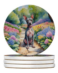 American Hairless Terrier Spring Garden Large Sandstone Coasters Pack of 4 Absorbent Round Coasters Decor Gifts for Men or Women, 4 in, Multicolor