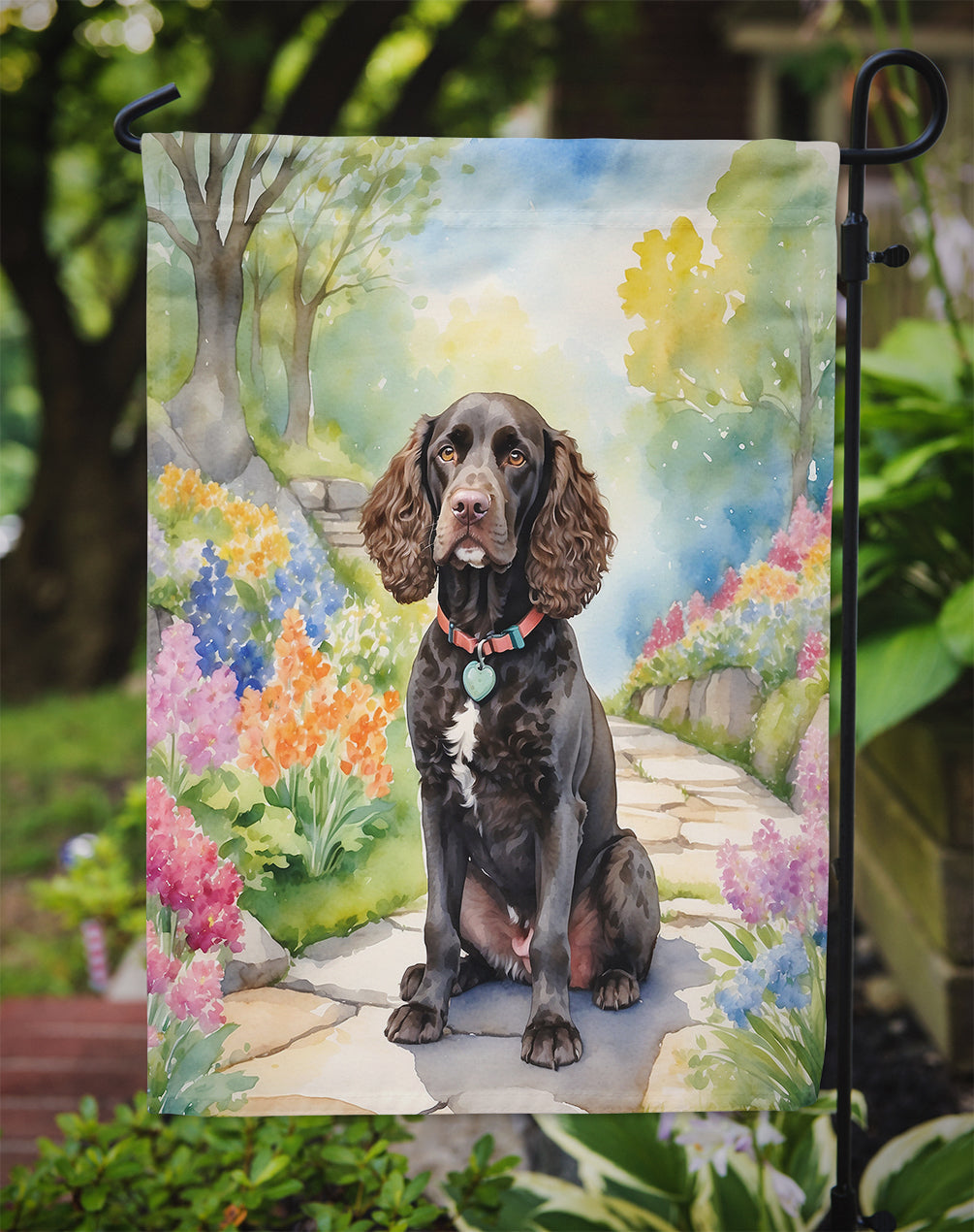 American Water Spaniel Spring Garden Garden Flag Mailbox Decorative Yard Banner Outside Patio Artwork for Flower Beds, Garden Size, Multicolor