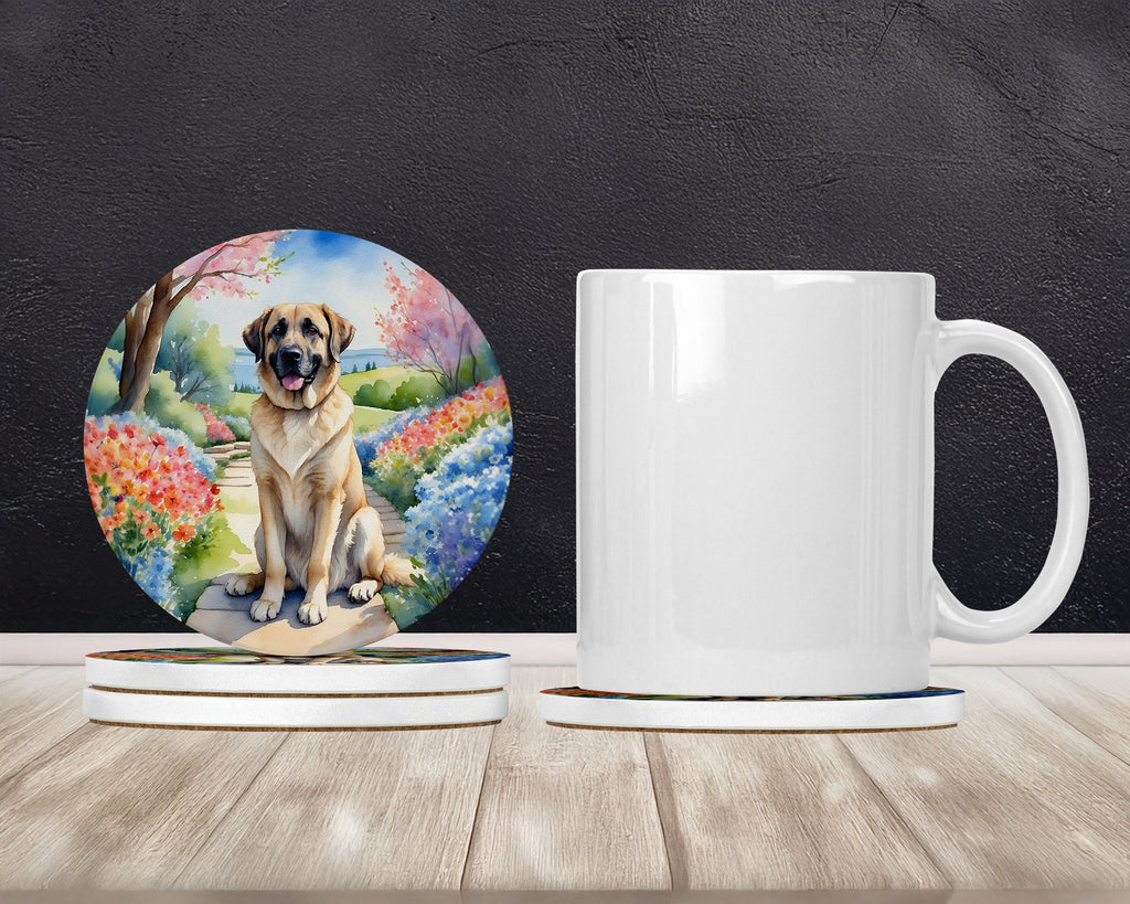 Anatolian Shepherd Spring Garden Large Sandstone Coasters Pack of 4 Absorbent Round Coasters Decor Gifts for Men or Women, 4 in, Multicolor