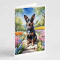 Australian Cattle Dog Spring Garden Greeting Cards Pack of 8 Blank Cards with Envelopes Whimsical A7 Size 5x7