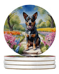 Australian Cattle Dog Spring Garden Large Sandstone Coasters Pack of 4 Absorbent Round Coasters Decor Gifts for Men or Women, 4 in, Multicolor