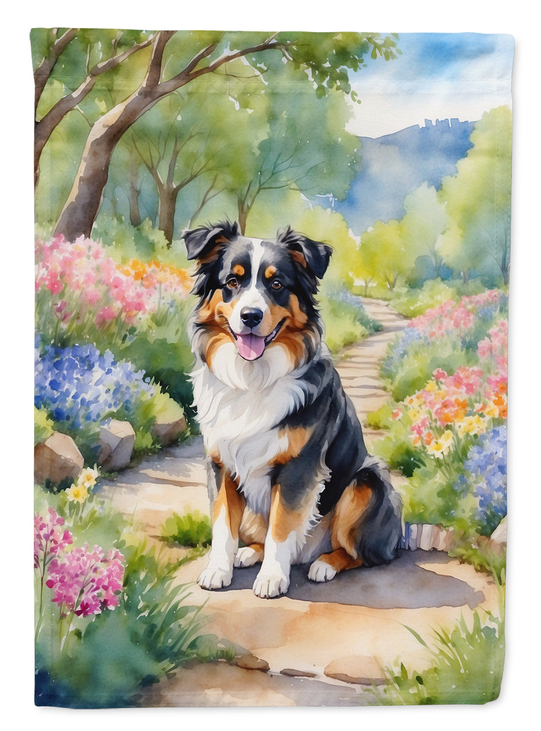 Australian Shepherd Spring Garden House Flag 28x40 Porch Sleeve Pole Decorative Outside Yard Banner Artwork Wall Hanging, Polyester
