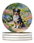 Australian Shepherd Spring Garden Large Sandstone Coasters Pack of 4 Absorbent Round Coasters Decor Gifts for Men or Women, 4 in, Multicolor