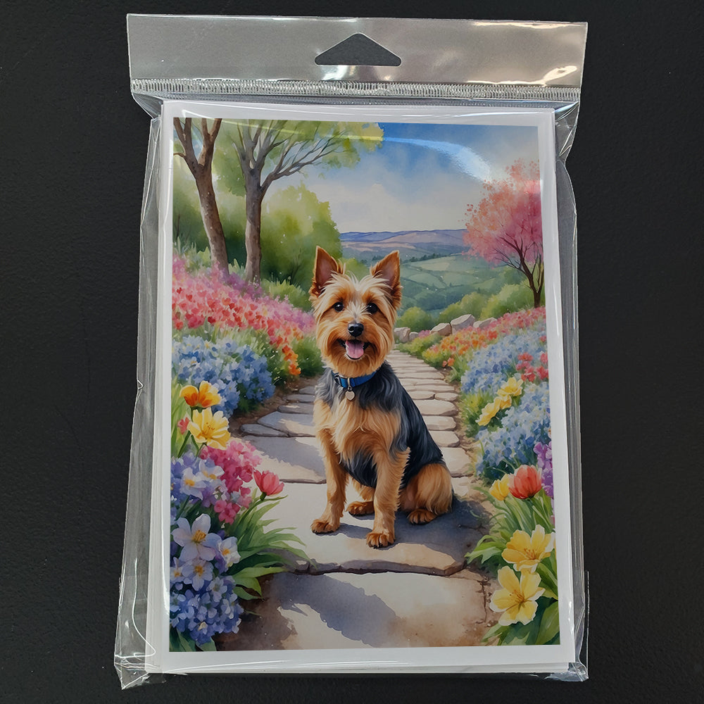Australian Terrier Spring Garden Greeting Cards Pack of 8 Blank Cards with Envelopes Whimsical A7 Size 5x7
