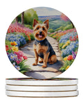 Australian Terrier Spring Garden Large Sandstone Coasters Pack of 4 Absorbent Round Coasters Decor Gifts for Men or Women, 4 in, Multicolor