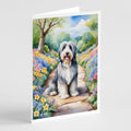 Bearded Collie Spring Garden Greeting Cards Pack of 8 Blank Cards with Envelopes Whimsical A7 Size 5x7
