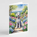 Bedlington Terrier Spring Garden Greeting Cards Pack of 8 Blank Cards with Envelopes Whimsical A7 Size 5x7