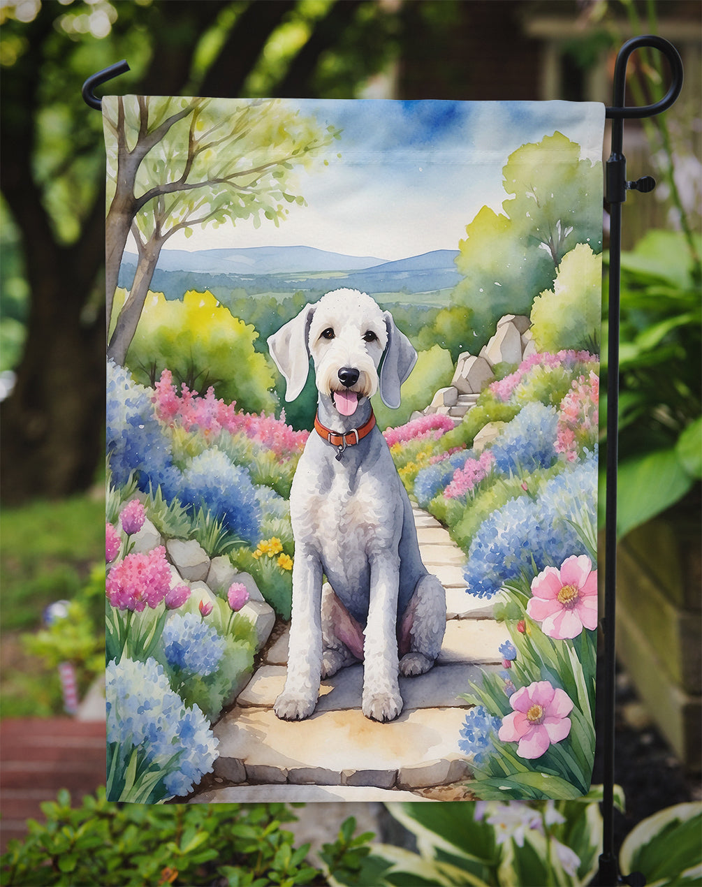 Bedlington Terrier Spring Garden Garden Flag Mailbox Decorative Yard Banner Outside Patio Artwork for Flower Beds, Garden Size, Multicolor