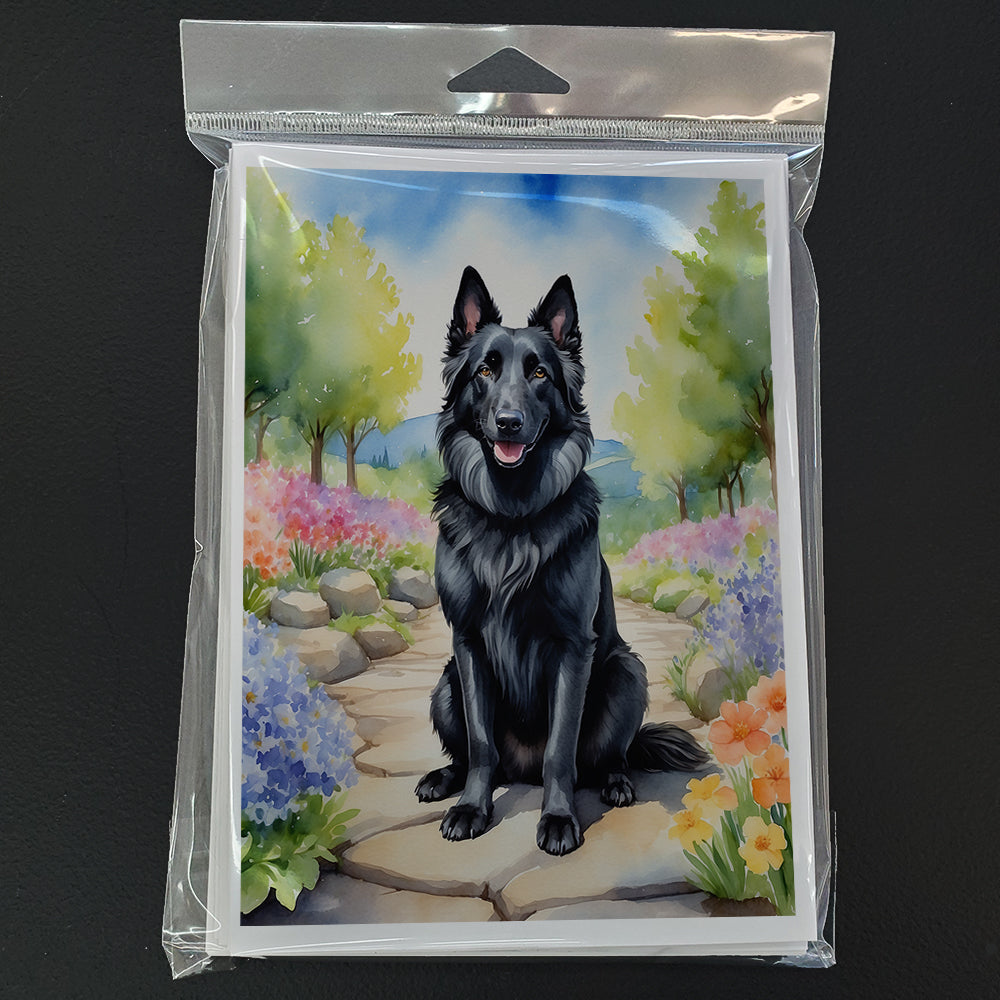 Belgian Sheepdog Spring Path Greeting Cards Pack of 8 Blank Cards with Envelopes Whimsical A7 Size 5x7