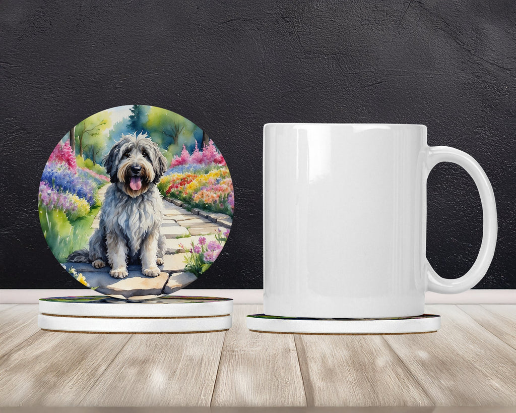 Bergamasco Sheepdog Spring Path Large Sandstone Coasters Pack of 4 Absorbent Round Coasters Decor Gifts for Men or Women, 4 in, Multicolor