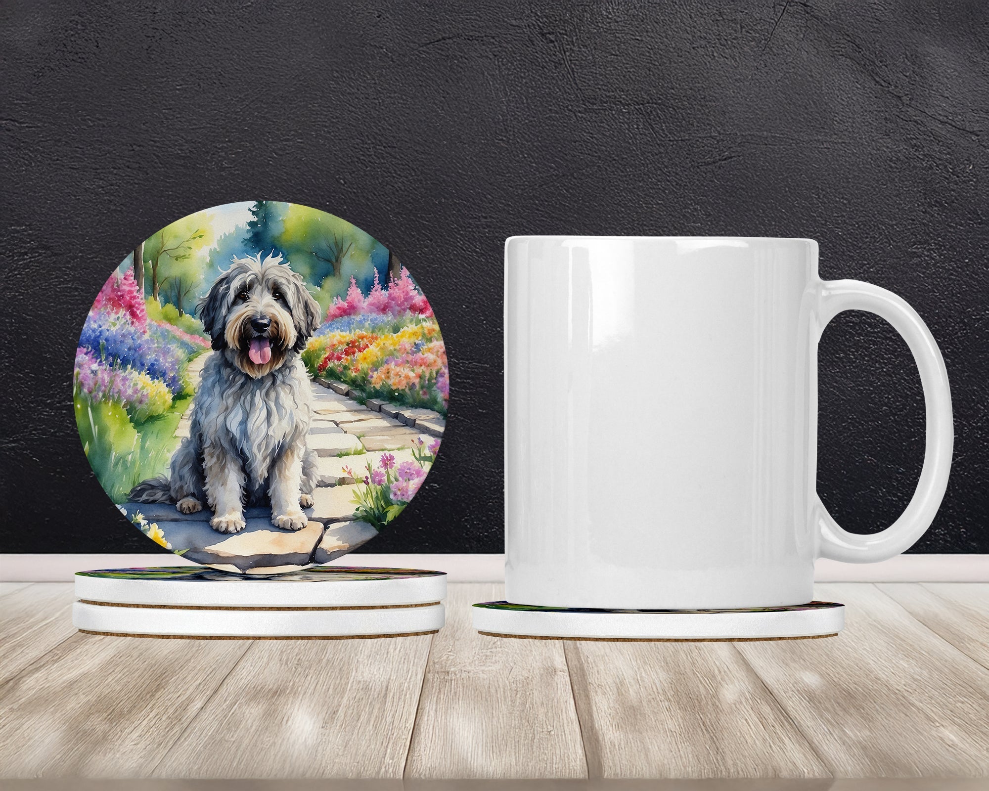 Bergamasco Sheepdog Spring Path Large Sandstone Coasters Pack of 4 Absorbent Round Coasters Decor Gifts for Men or Women, 4 in, Multicolor