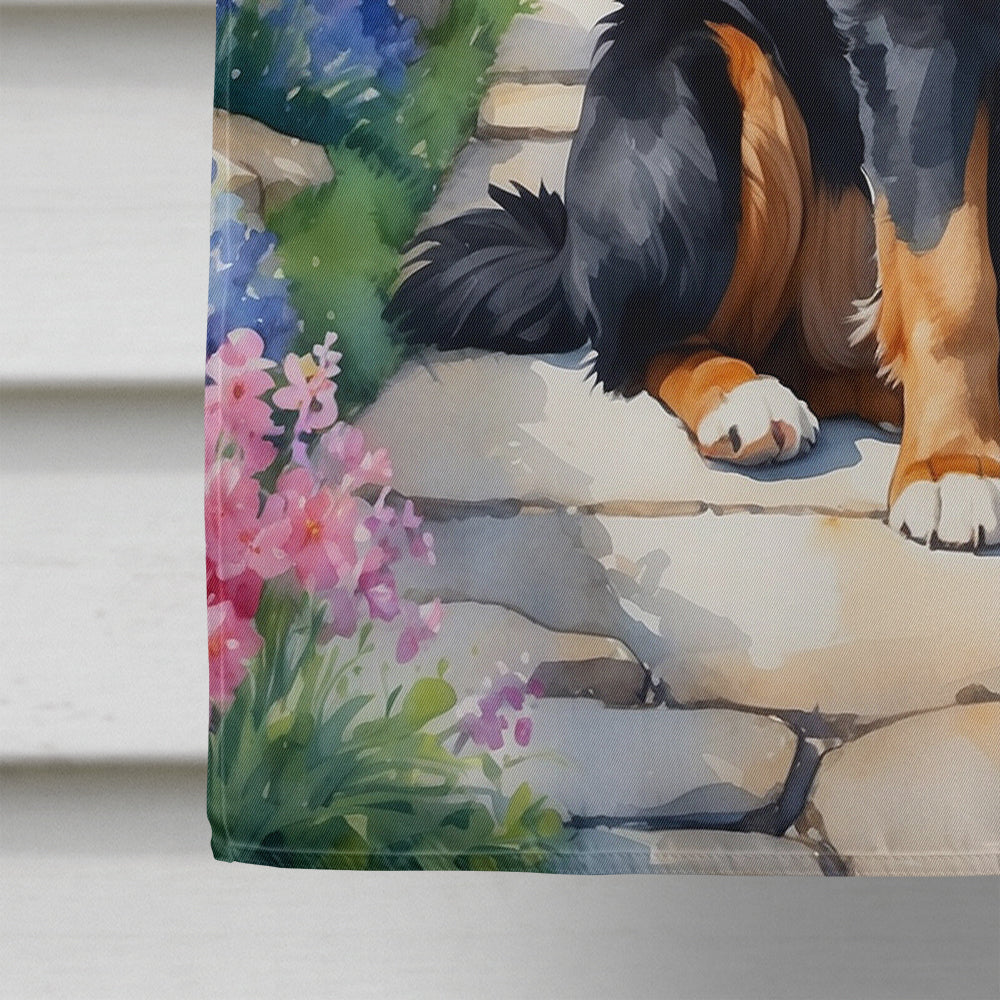 Bernese Mountain Dog Spring Path House Flag 28x40 Porch Sleeve Pole Decorative Outside Yard Banner Artwork Wall Hanging, Polyester