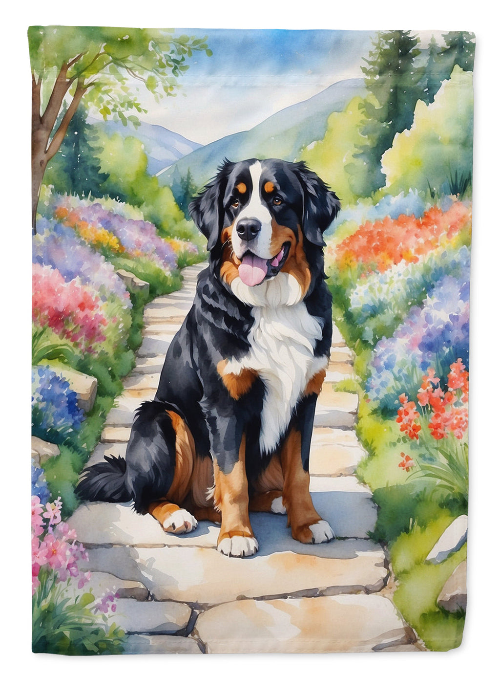 Bernese Mountain Dog Spring Path Garden Flag Mailbox Decorative Yard Banner Outside Patio Artwork for Flower Beds, Garden Size, Multicolor