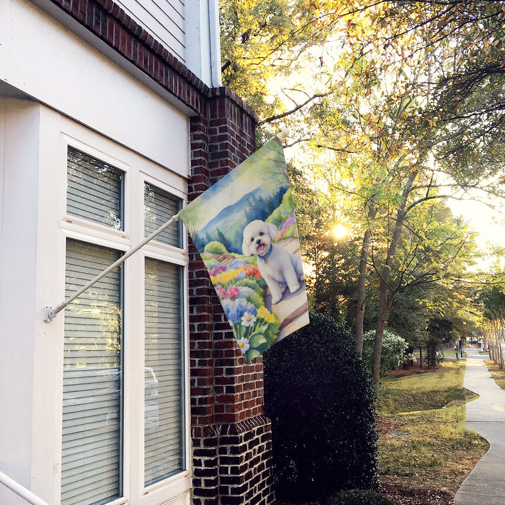 Bichon Frise Spring Path House Flag 28x40 Porch Sleeve Pole Decorative Outside Yard Banner Artwork Wall Hanging, Polyester