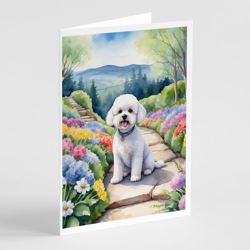 Bichon Frise Spring Path Greeting Cards Pack of 8 Blank Cards with Envelopes Whimsical A7 Size 5x7