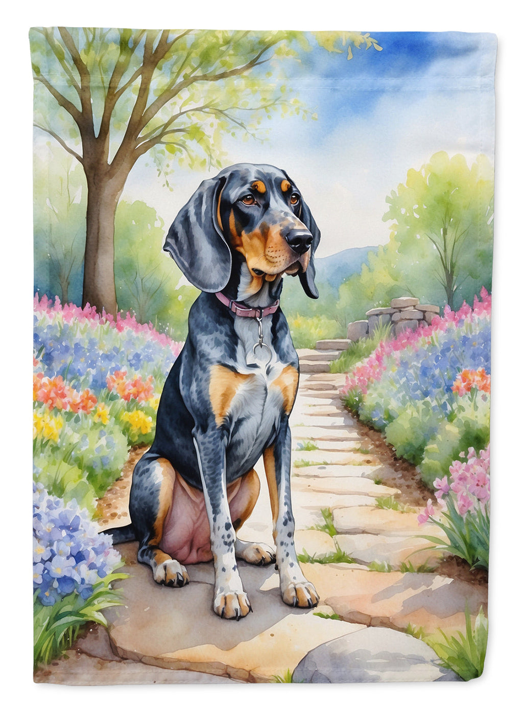 Bluetick Coonhound Spring Path Garden Flag Mailbox Decorative Yard Banner Outside Patio Artwork for Flower Beds, Garden Size, Multicolor