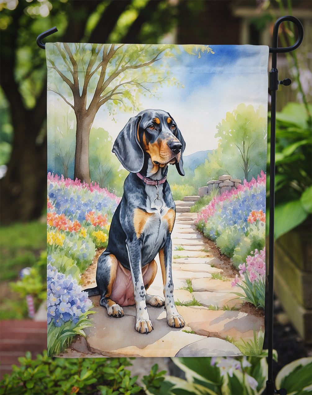 Bluetick Coonhound Spring Path Garden Flag Mailbox Decorative Yard Banner Outside Patio Artwork for Flower Beds, Garden Size, Multicolor