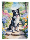 Border Collie Spring Path House Flag 28x40 Porch Sleeve Pole Decorative Outside Yard Banner Artwork Wall Hanging, Polyester