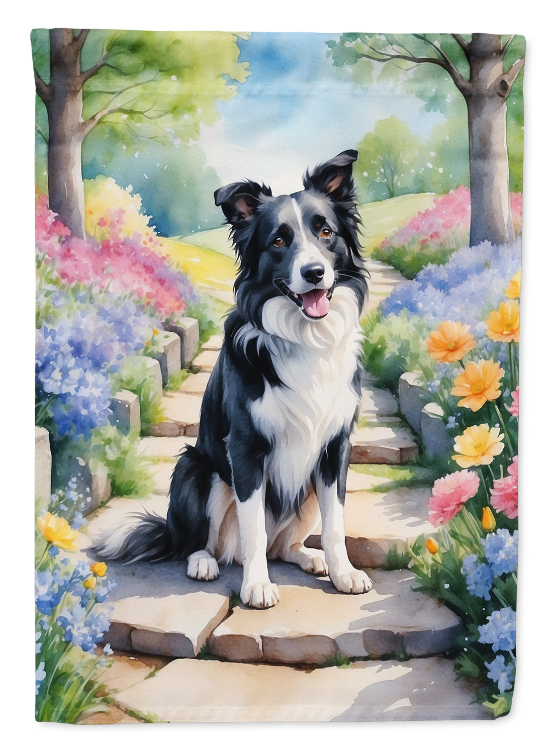 Border Collie Spring Path Garden Flag Mailbox Decorative Yard Banner Outside Patio Artwork for Flower Beds, Garden Size, Multicolor