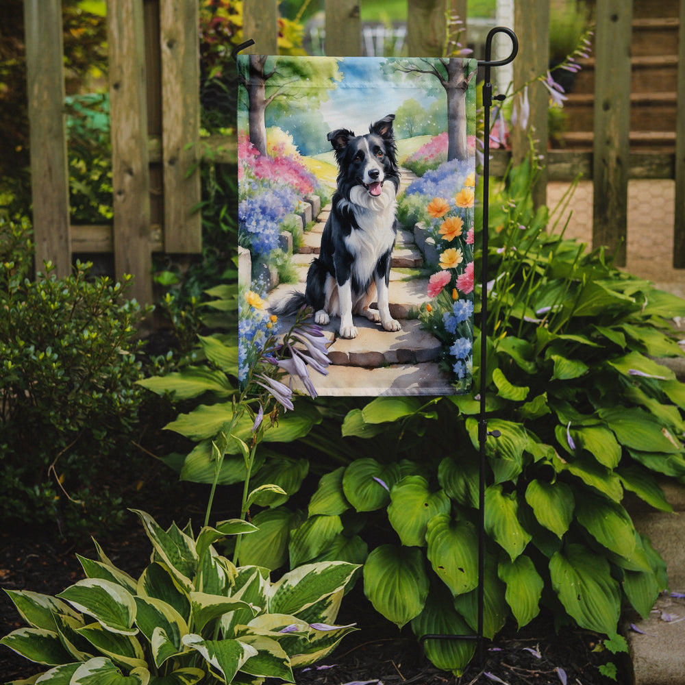 Border Collie Spring Path Garden Flag Mailbox Decorative Yard Banner Outside Patio Artwork for Flower Beds, Garden Size, Multicolor