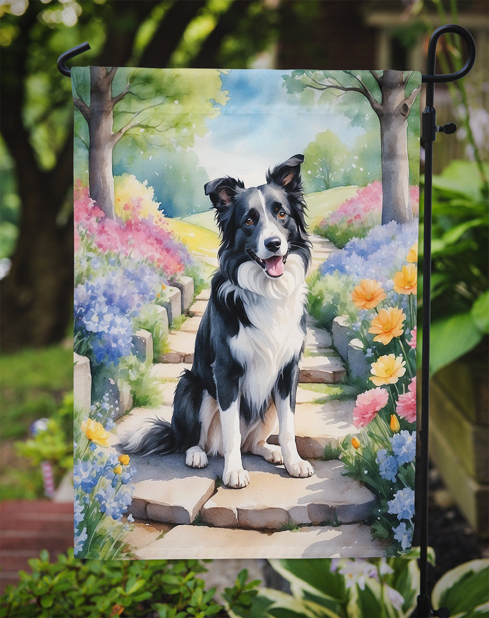 Border Collie Spring Path Garden Flag Mailbox Decorative Yard Banner Outside Patio Artwork for Flower Beds, Garden Size, Multicolor