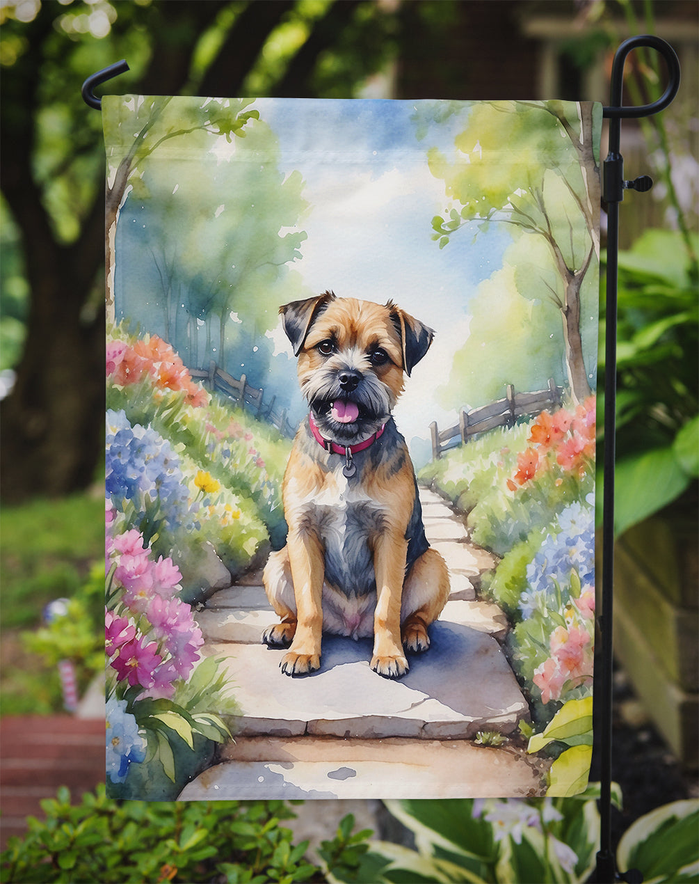 Border Terrier Spring Path Garden Flag Mailbox Decorative Yard Banner Outside Patio Artwork for Flower Beds, Garden Size, Multicolor