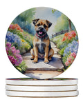 Border Terrier Spring Path Large Sandstone Coasters Pack of 4 Absorbent Round Coasters Decor Gifts for Men or Women, 4 in, Multicolor