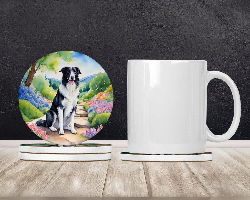 Borzoi Spring Path Large Sandstone Coasters Pack of 4 Absorbent Round Coasters Decor Gifts for Men or Women, 4 in, Multicolor