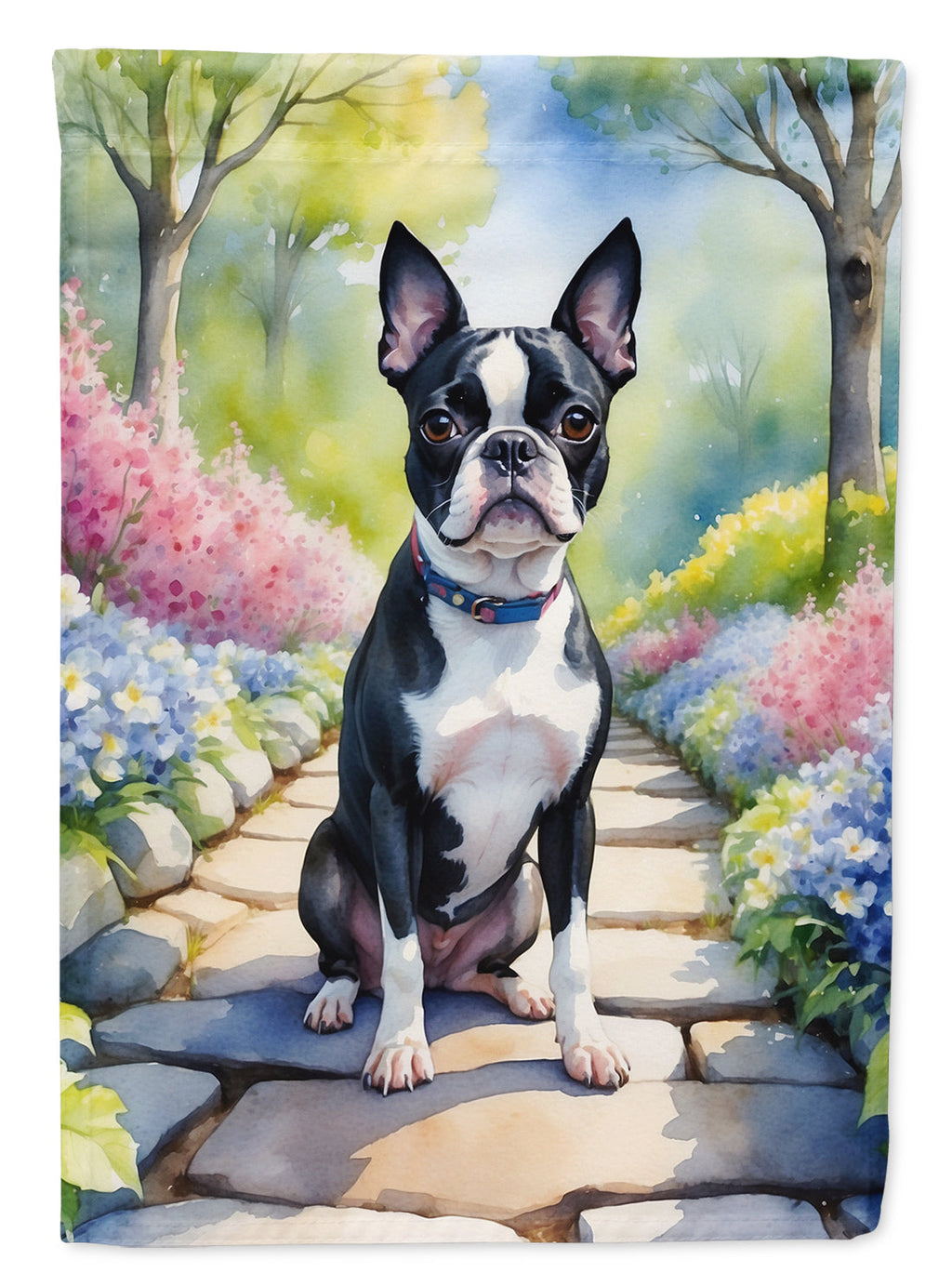 Boston Terrier Spring Path Garden Flag Mailbox Decorative Yard Banner Outside Patio Artwork for Flower Beds, Garden Size, Multicolor